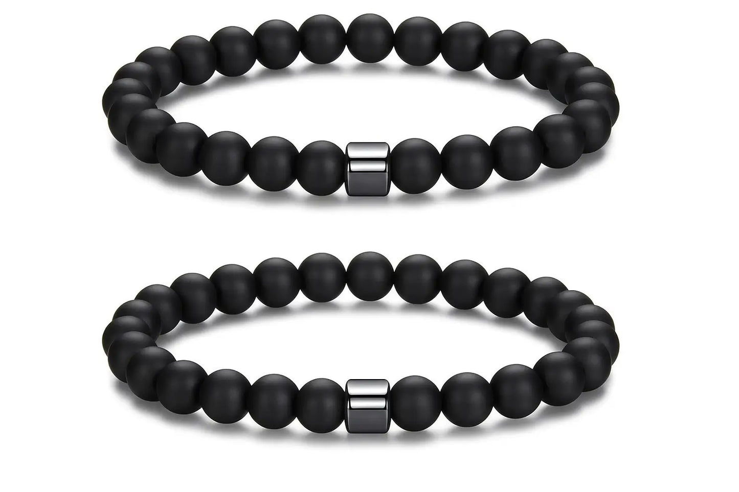 2قطعه من سوار مزدوج من خرز العقيق الأسود بتصميم بسيط وأنيق