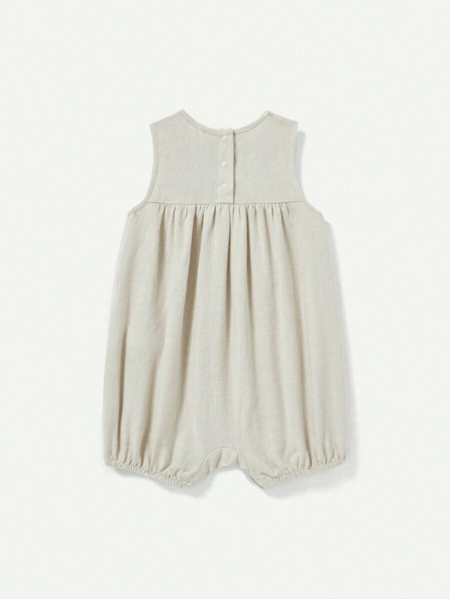 بدلة رومبير بناتي من كوزي كوب، ناعمة بلون سادة بدون أكمام وبرقبة دائرية - سن 6 إلى 9 أشهر