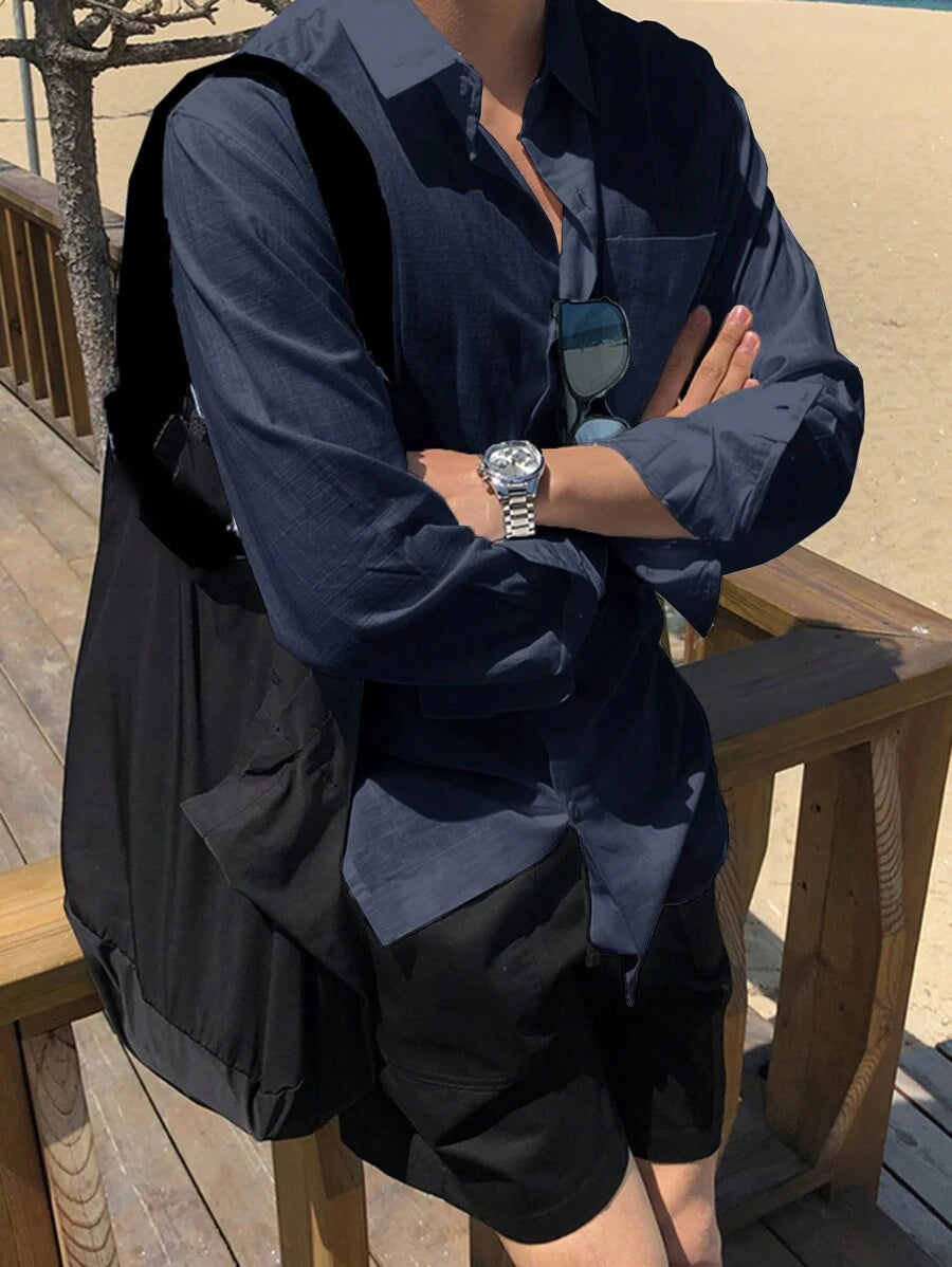 قميص رجالي سادة بجيب من ديزي - شي إن