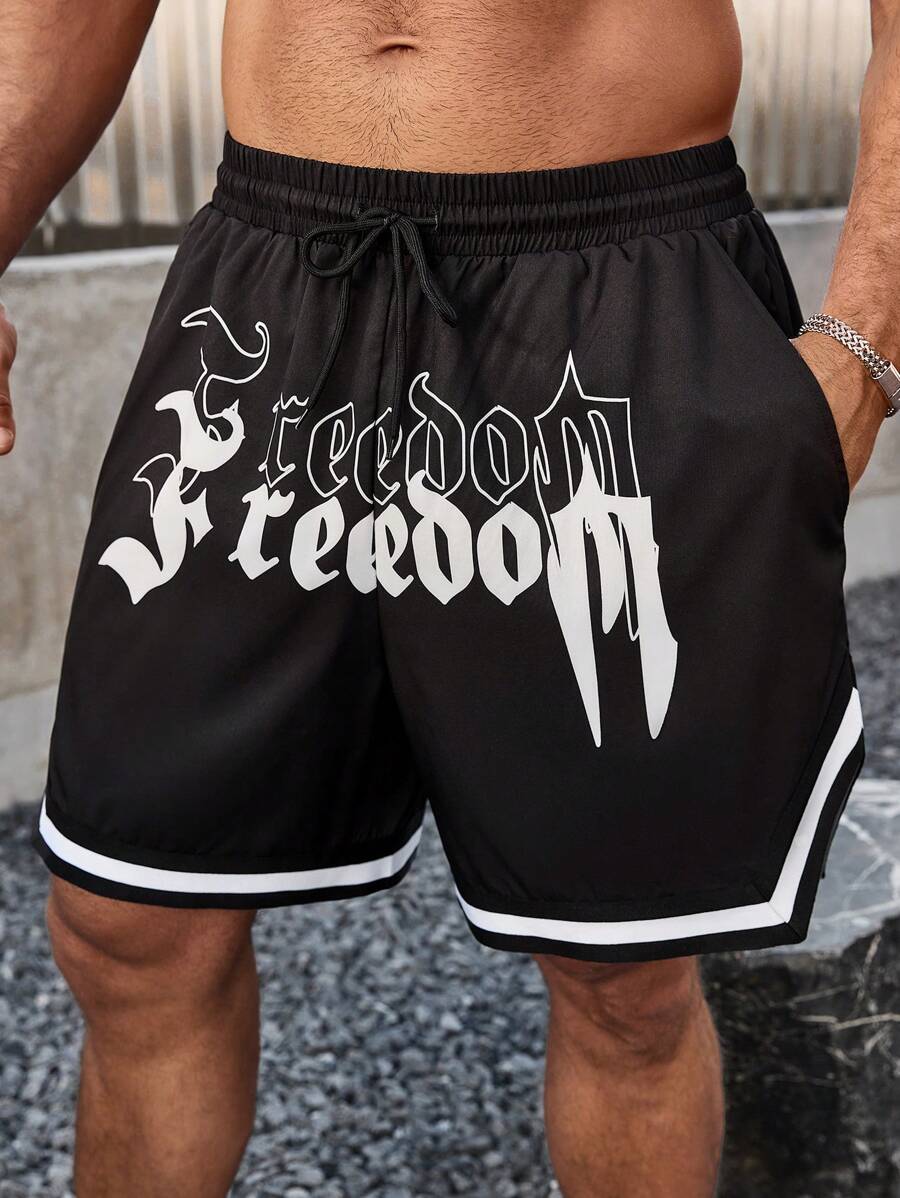 شورت رجالي سادة بجيوب وطباعة حروف من مانفينيتي ليجند - شي إن