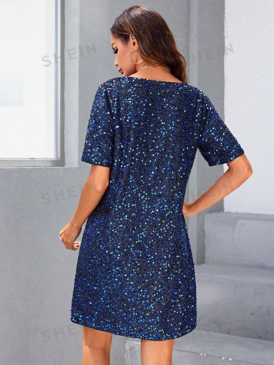 فستان سهرة نص كم مزين بالترتر من كلاسي - شي إن