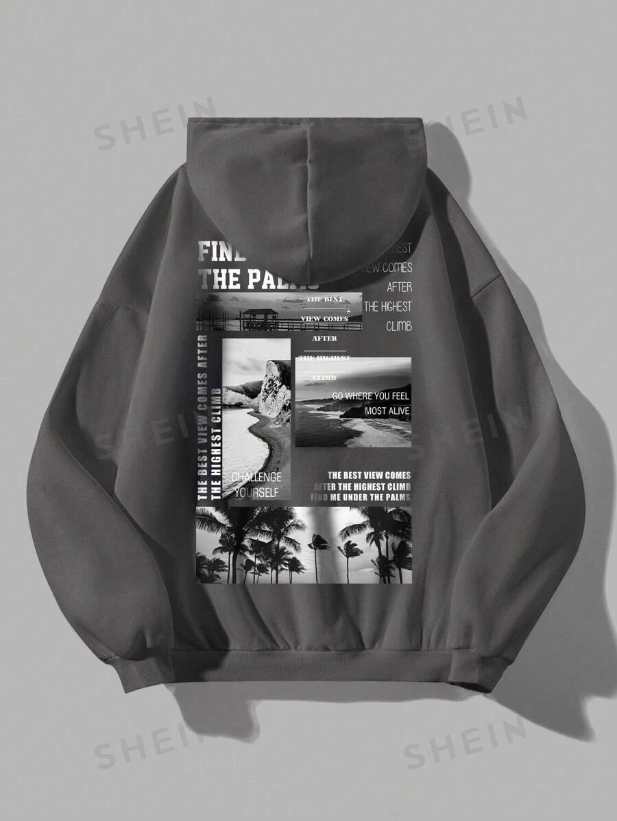 هودي كاجوال بطباعة شعار ونخل مقاس كبير من إيزي وير - شي إن