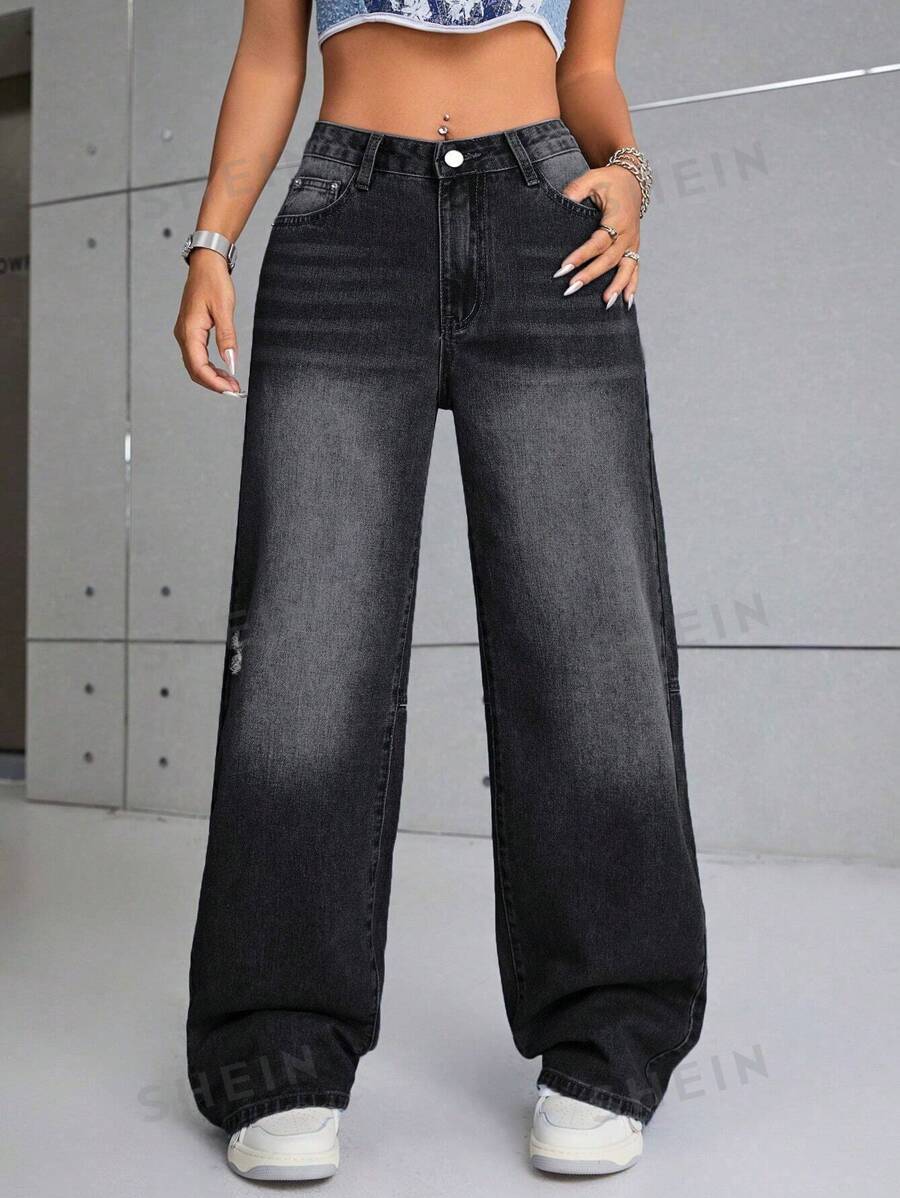 بنطلون جينز وايد ليج بخصر مرتفع من ايزي وير - شي إن