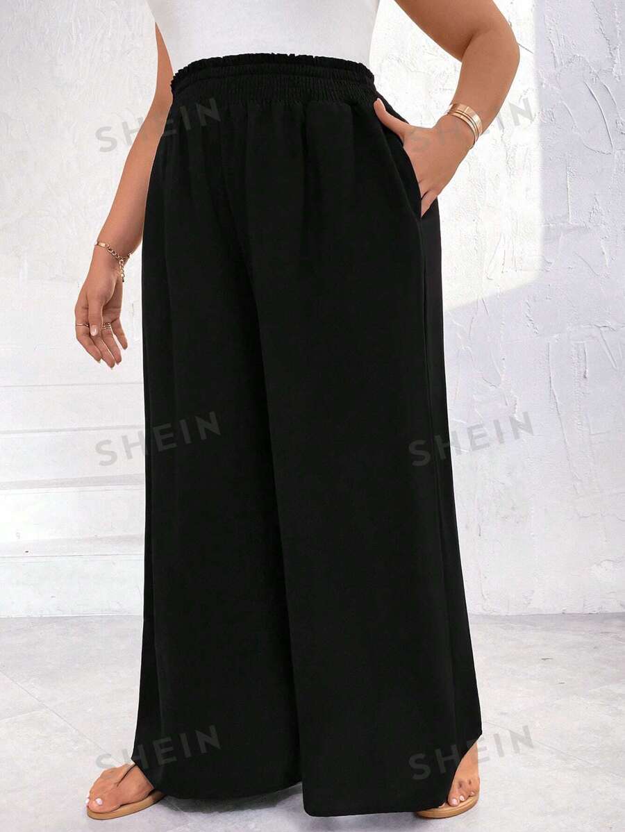 بنطلون وايد ليج بخصر بيبرباج من ايزي وير - شي إن