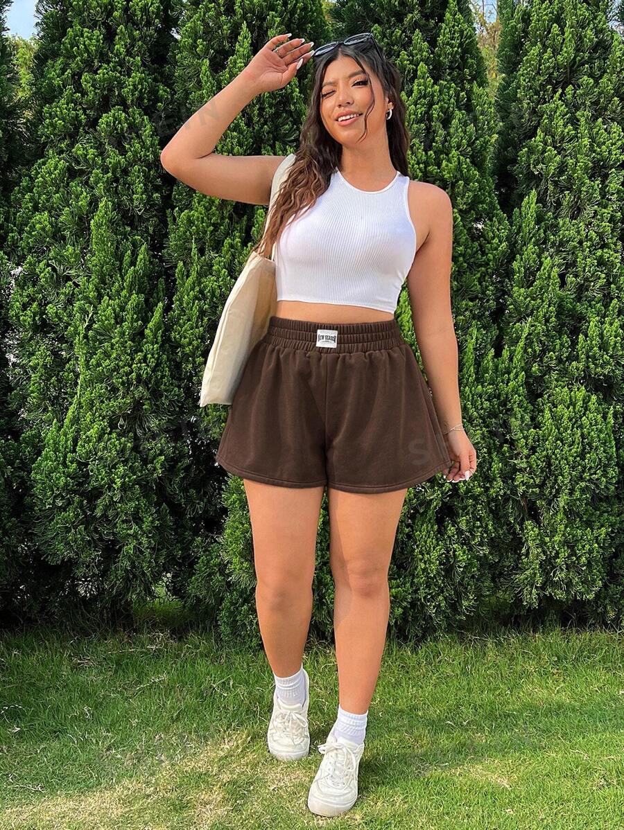شورت نسائي بني فضفاض بخصر مرن من ايزي وير - شي إن
