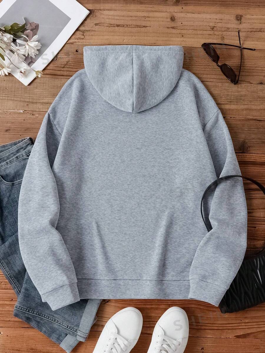 هودي نسائي مبطن بالصوف بلون سادة مع رباط من ايزي وير - شي إن