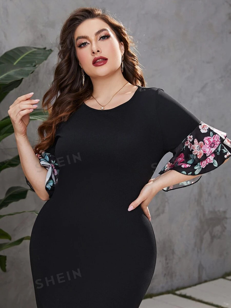 فستان بأكمام منفوشة وطبعة زهور من موديلي - شي إن