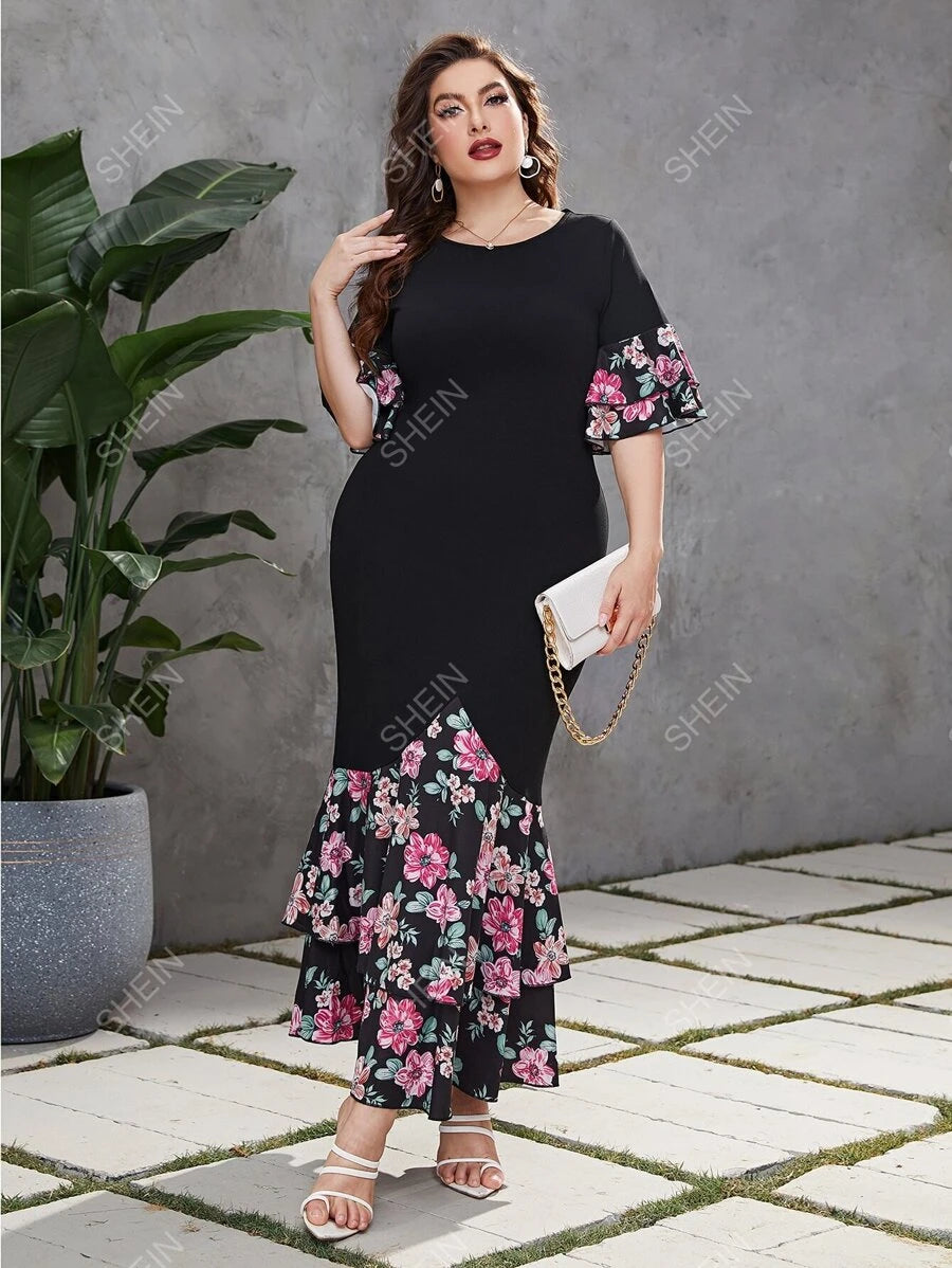 فستان بأكمام منفوشة وطبعة زهور من موديلي - شي إن