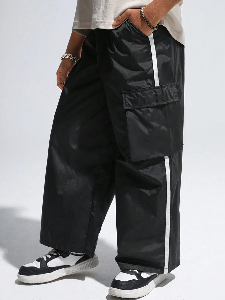 بنطلون ولادي واسع الساق بقصة مستقيمة وحزام مرقع، مقاس واحد من شي إن