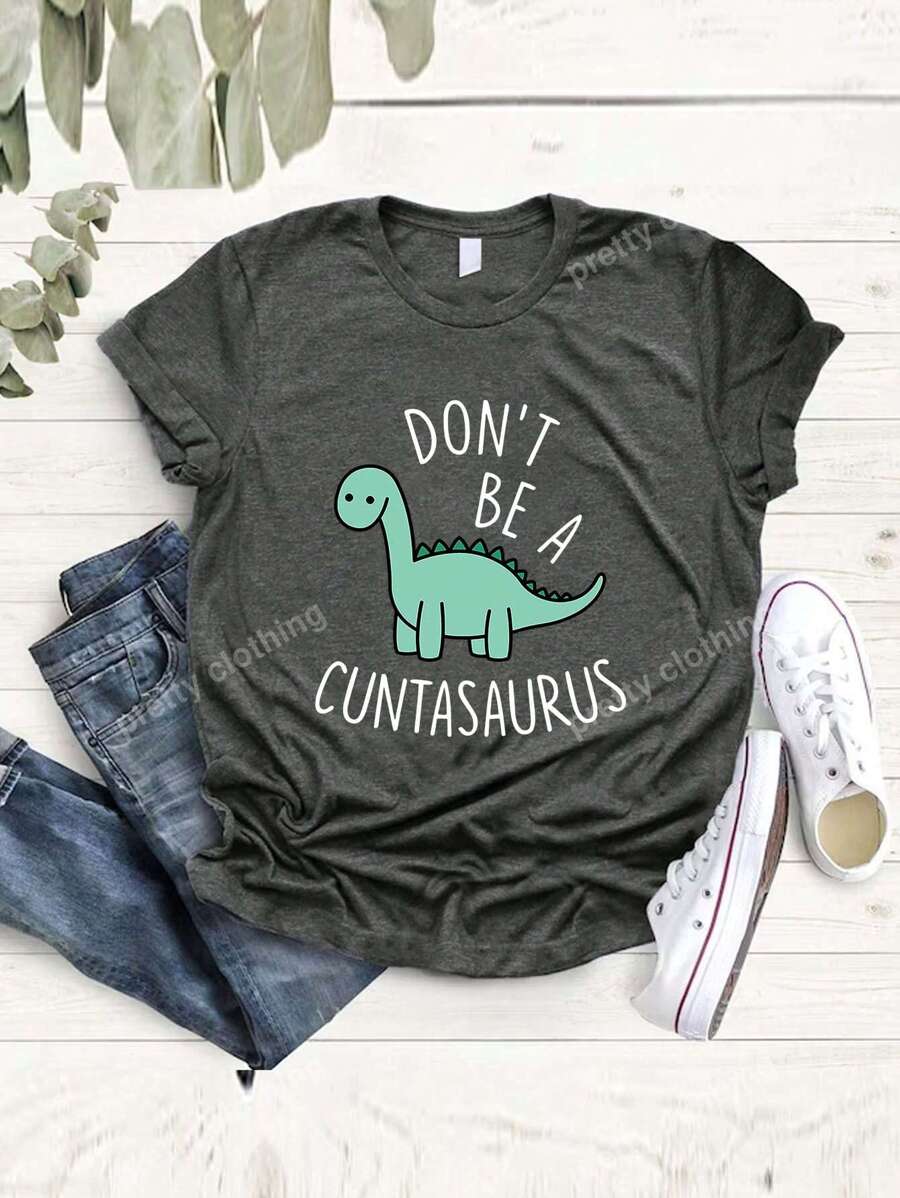 تي شيرت نسائي كاجوال بطبعة ديناصور