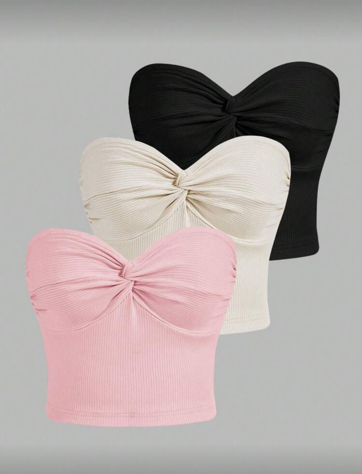 3بلوزة نسائية صيفية كاجوال من Rina Fox بلون سادة بدون حمالات بعقدة ملتوية