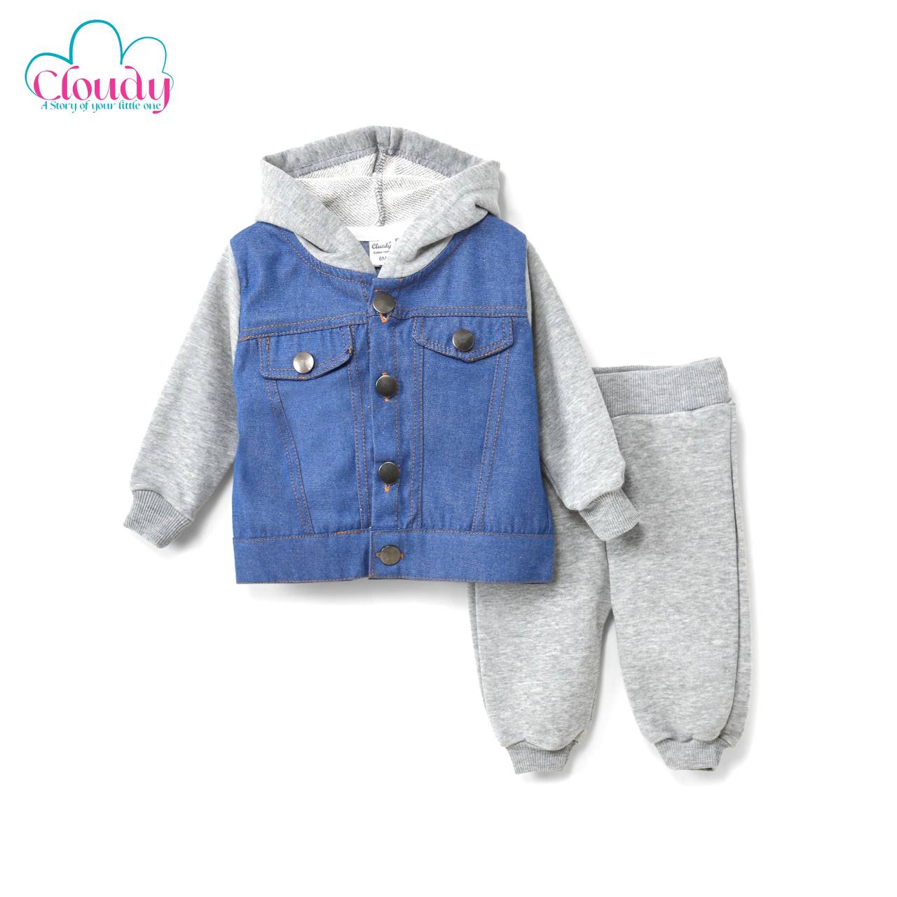 طقم أطفال خريفي جينز غامق