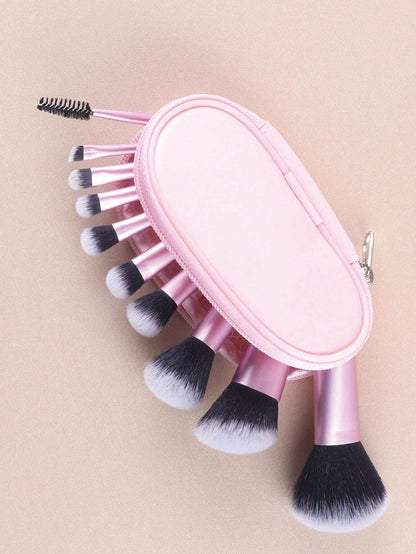 10pcs Pink Makeup Brush Set For Face And Eye Cosmetic Application