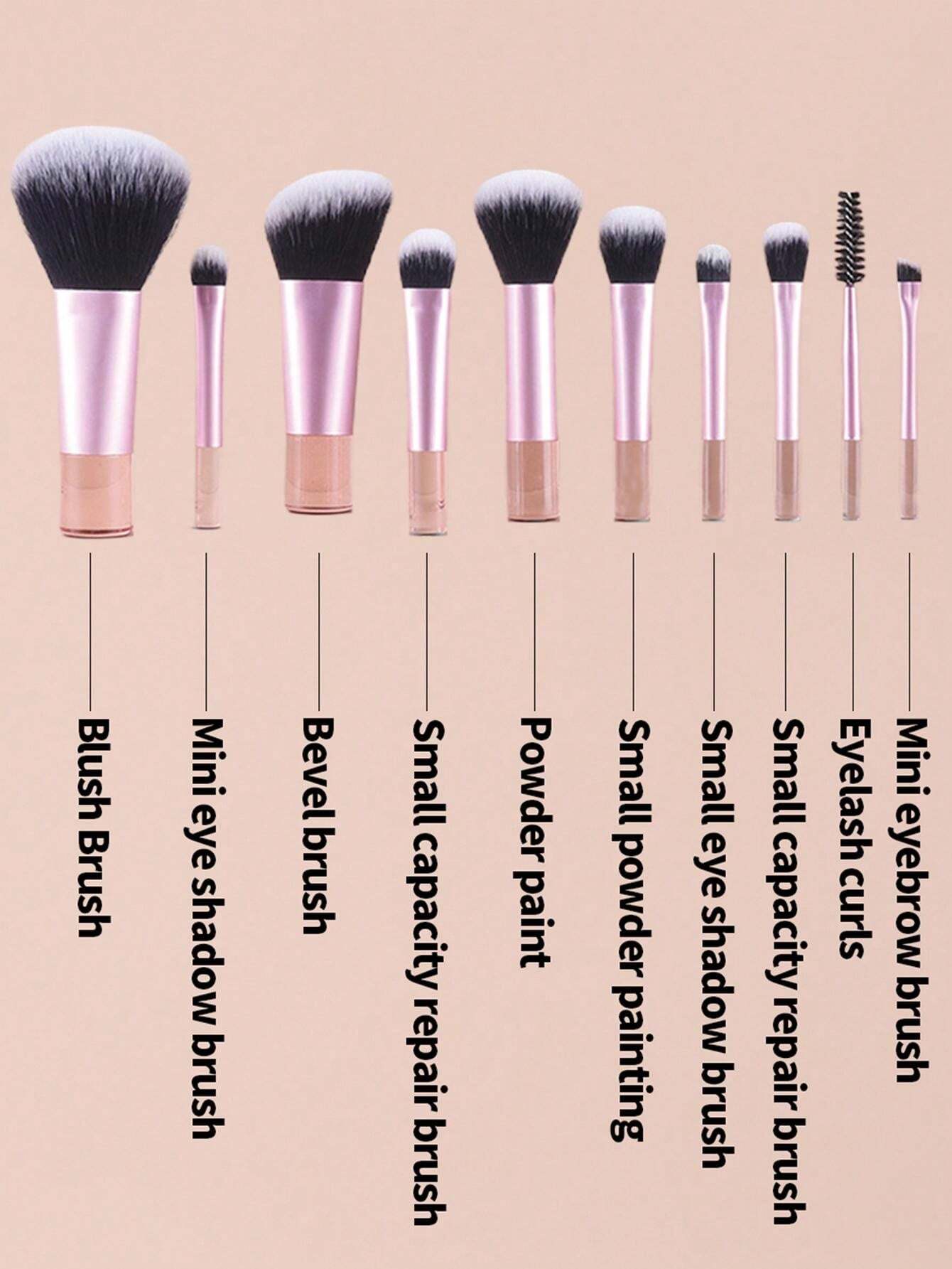 10pcs Pink Makeup Brush Set For Face And Eye Cosmetic Application