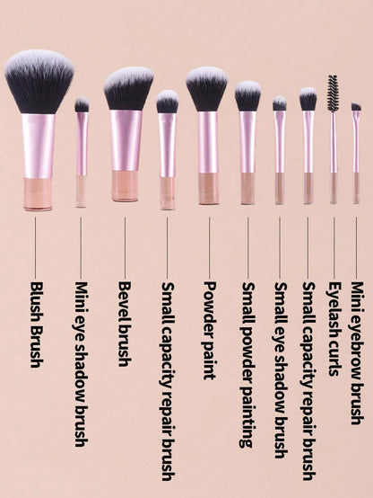 10pcs Pink Makeup Brush Set For Face And Eye Cosmetic Application