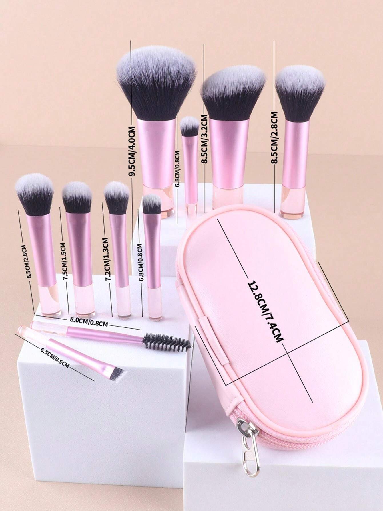 10pcs Pink Makeup Brush Set For Face And Eye Cosmetic Application