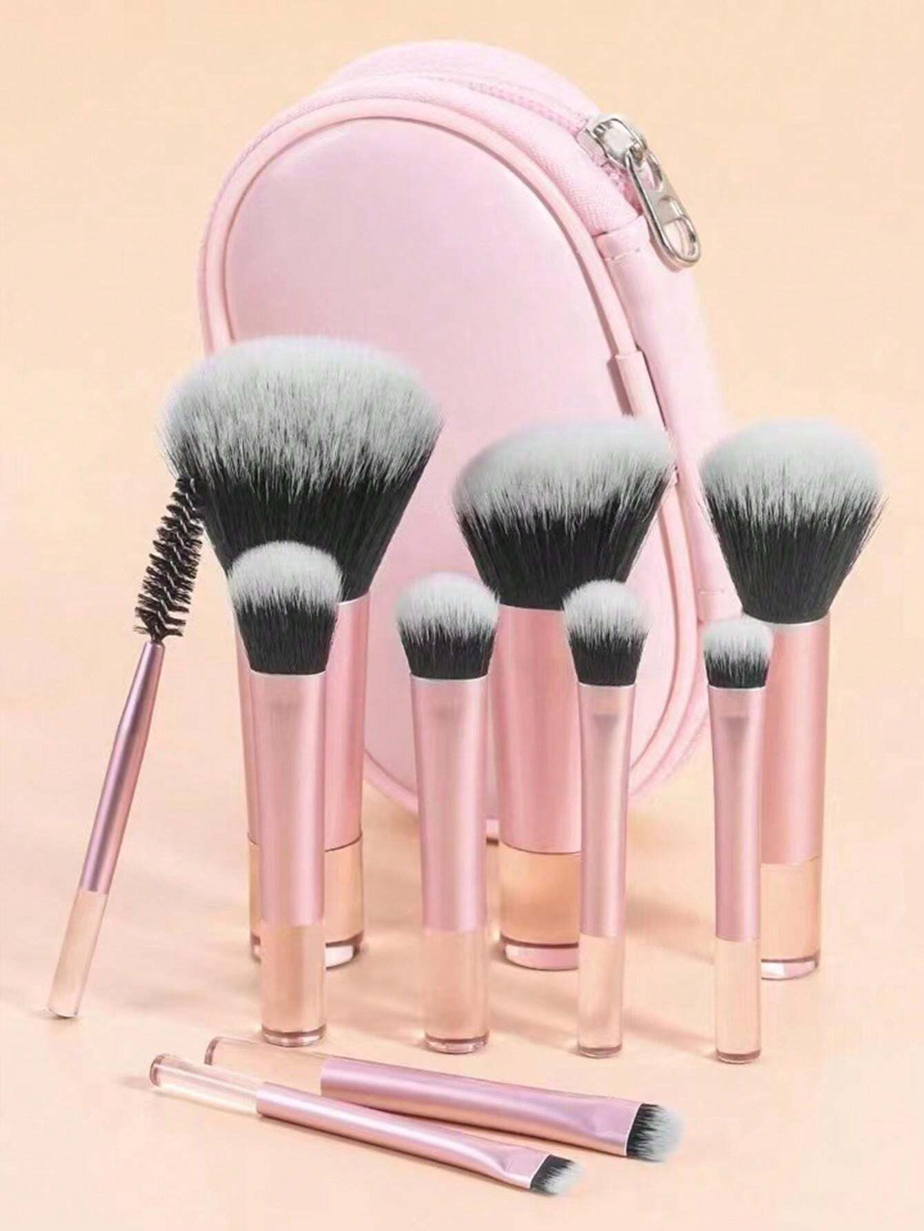 10pcs Pink Makeup Brush Set For Face And Eye Cosmetic Application