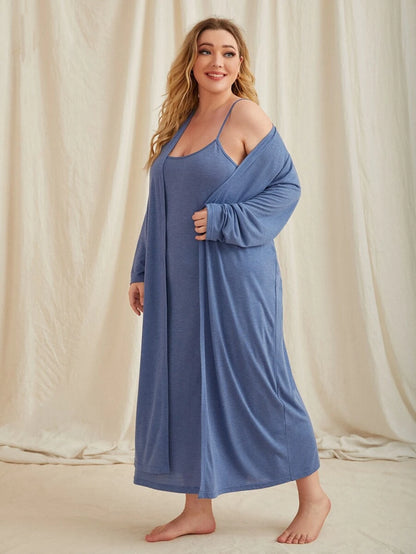 طقم نسائي: روب مفتوح من الأمام وقميص داخلي سادة من يونيتي – شي إن
