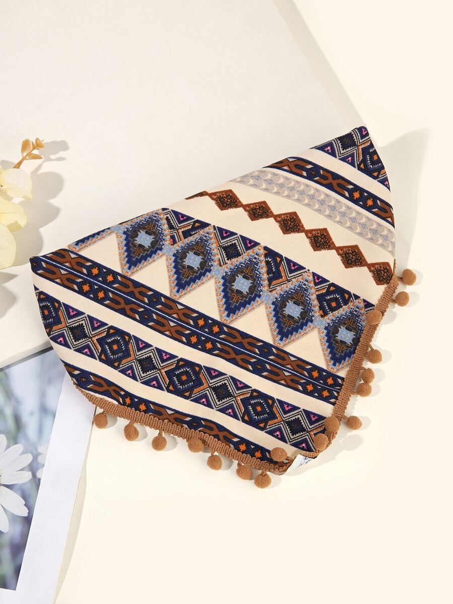 وشاح مثلث مزين بشراشيب بتصميم هندسي بوهو للنساء Shein