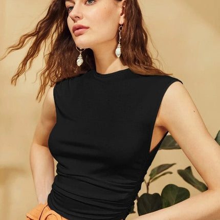 SHEIN Essnce بلوزة لون اسود ساده  ومتجعدة