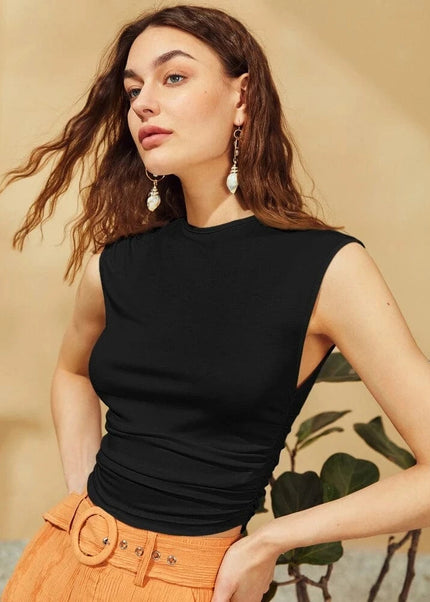 SHEIN Essnce بلوزة لون اسود ساده  ومتجعدة