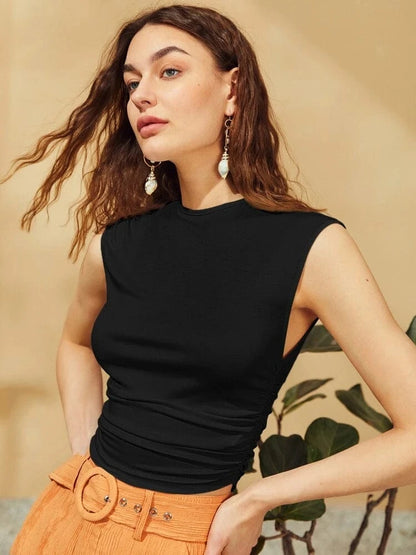 SHEIN Essnce بلوزة لون اسود ساده  ومتجعدة