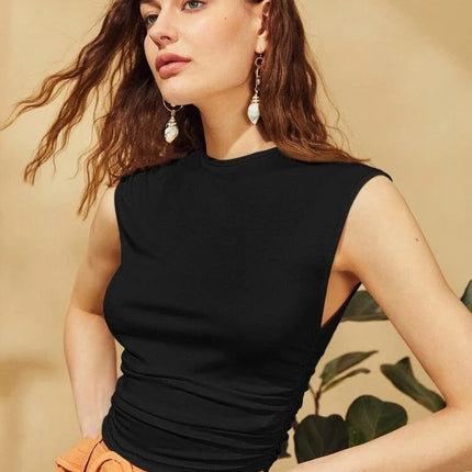 SHEIN Essnce بلوزة لون اسود ساده  ومتجعدة