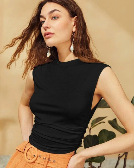 SHEIN Essnce بلوزة لون اسود ساده  ومتجعدة