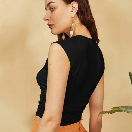 SHEIN Essnce بلوزة لون اسود ساده  ومتجعدة