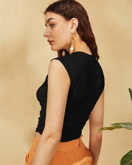 SHEIN Essnce بلوزة لون اسود ساده  ومتجعدة