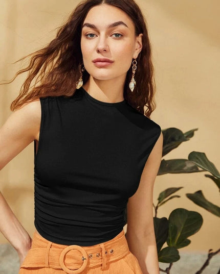 SHEIN Essnce بلوزة لون اسود ساده  ومتجعدة