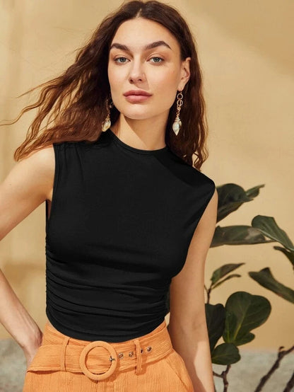 SHEIN Essnce بلوزة لون اسود ساده  ومتجعدة