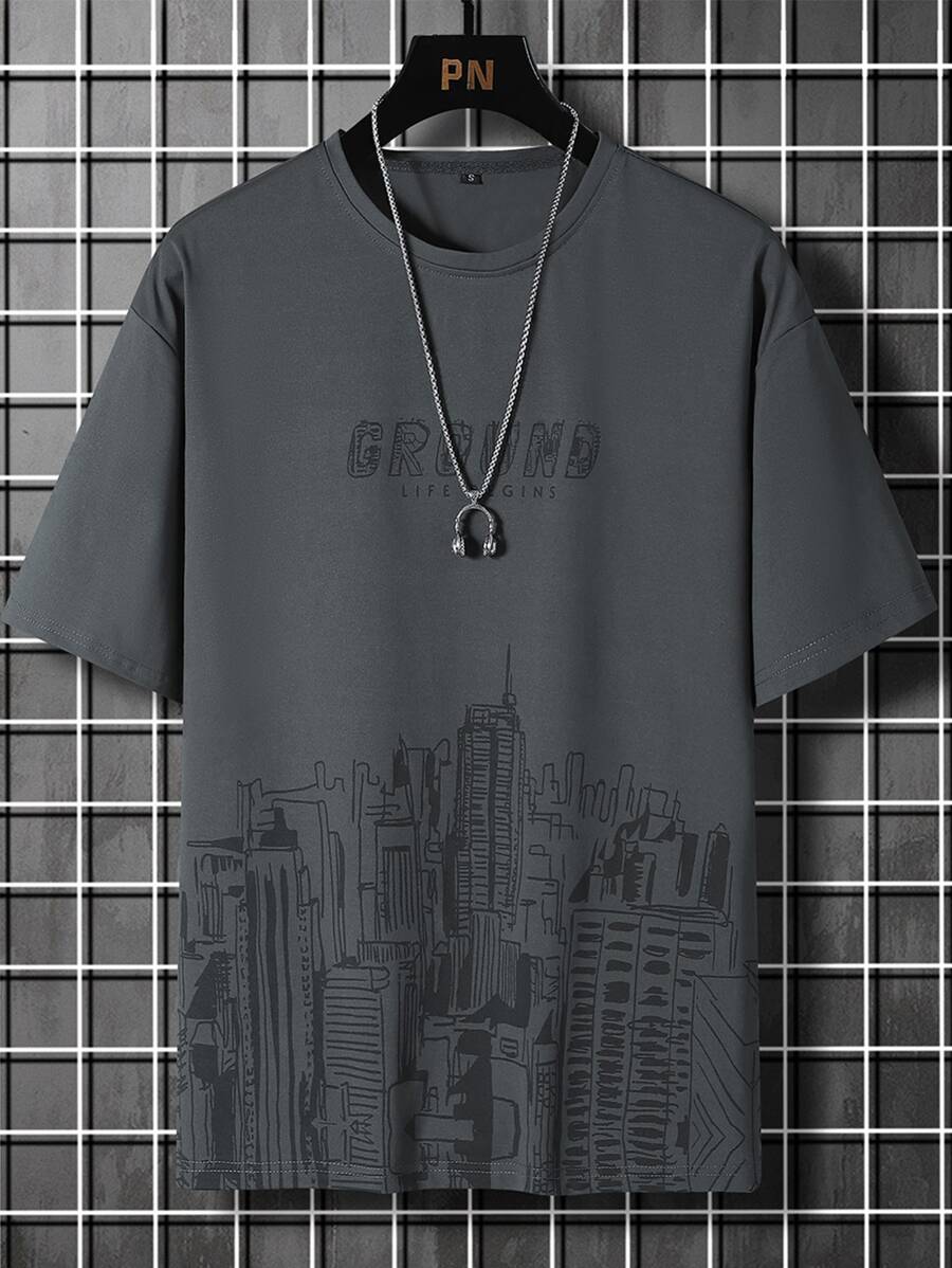 تي شيرت مانفينيتي هوم للرجال بطبعة الحروف Shein