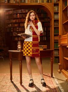 سكارف مخطط بألوان متباينة من HARRY POTTER X SHEIN Gryffindor
