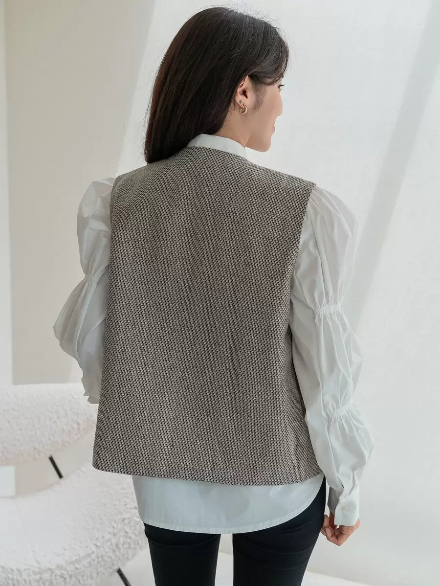 بلوزة نسائية بدون أكمام برقبة دائرية وتصميم كاجوال للعمل من DAZY