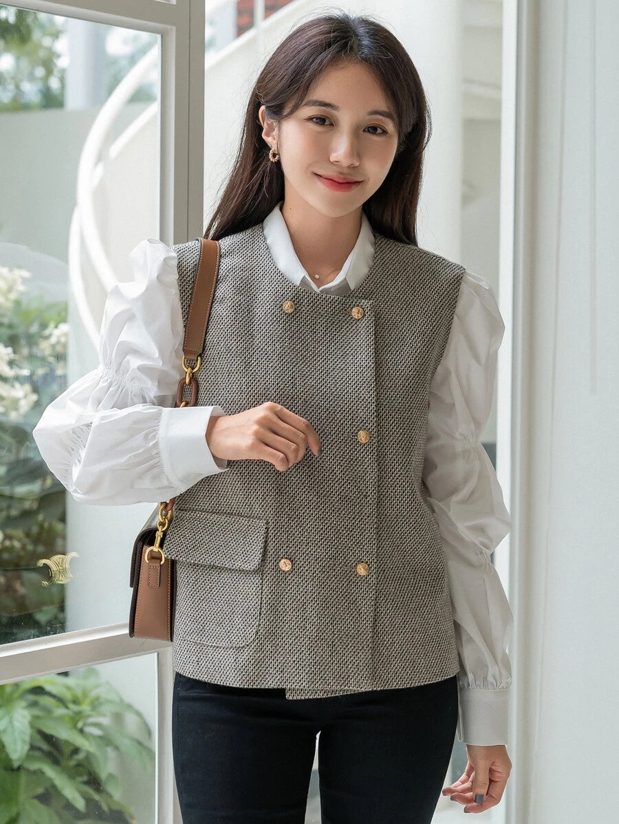 بلوزة نسائية بدون أكمام برقبة دائرية وتصميم كاجوال للعمل من DAZY