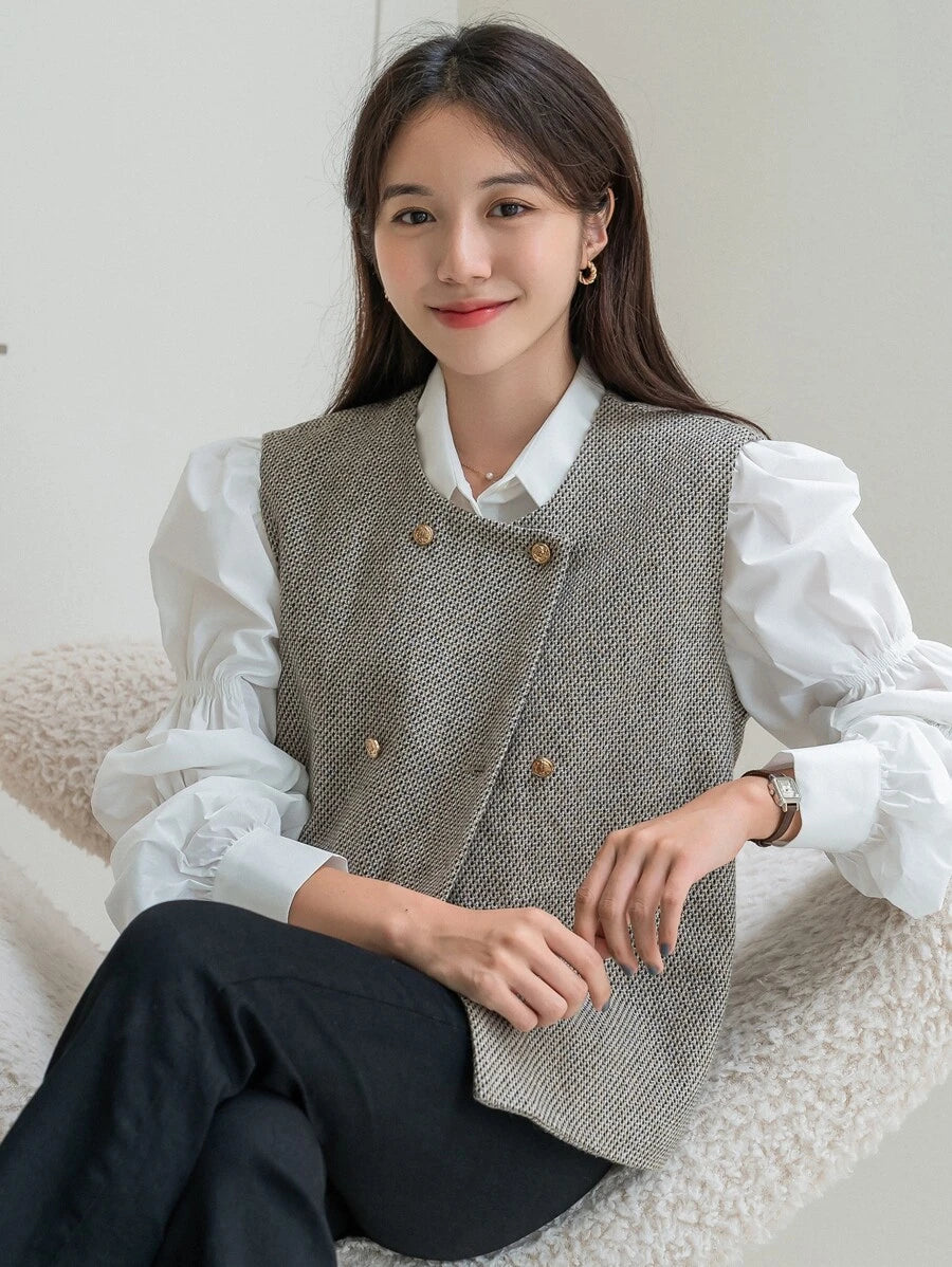 بلوزة نسائية بدون أكمام برقبة دائرية وتصميم كاجوال للعمل من DAZY