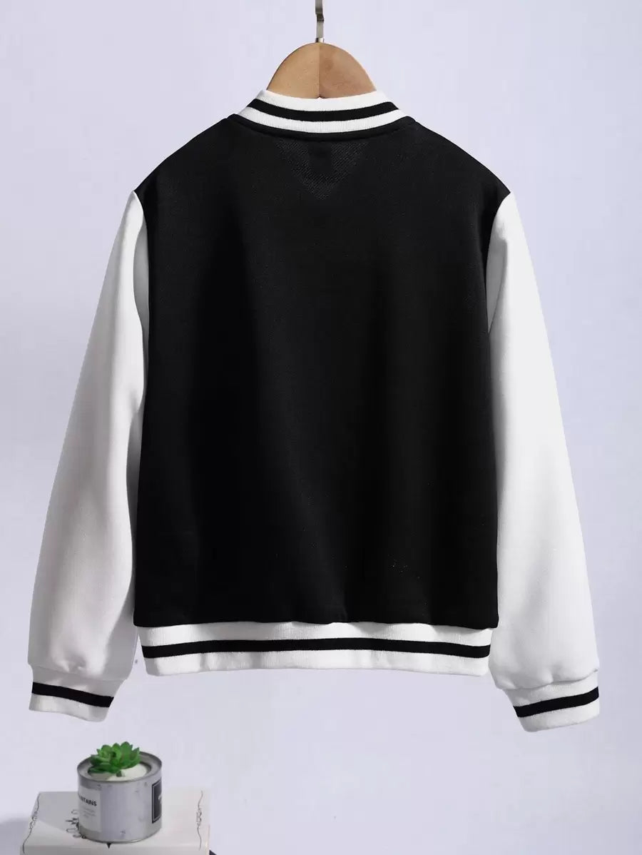 جاكيت رياضي SHEIN Explorewe للفتيات المراهقات مزين بخطوط ورقعة بدون تي شيرت