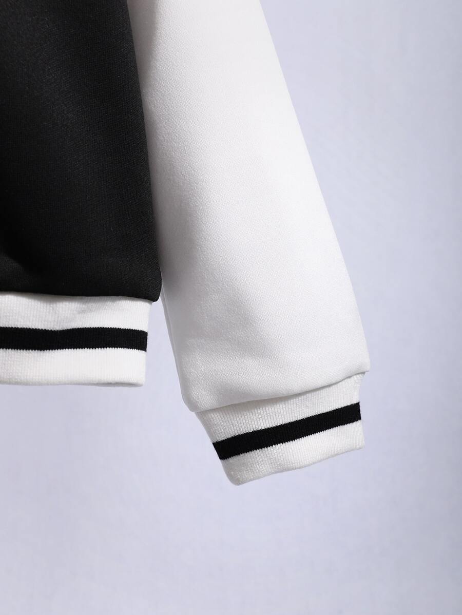 جاكيت رياضي SHEIN Explorewe للفتيات المراهقات مزين بخطوط ورقعة بدون تي شيرت