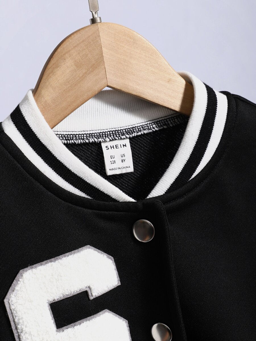 جاكيت رياضي SHEIN Explorewe للفتيات المراهقات مزين بخطوط ورقعة بدون تي شيرت