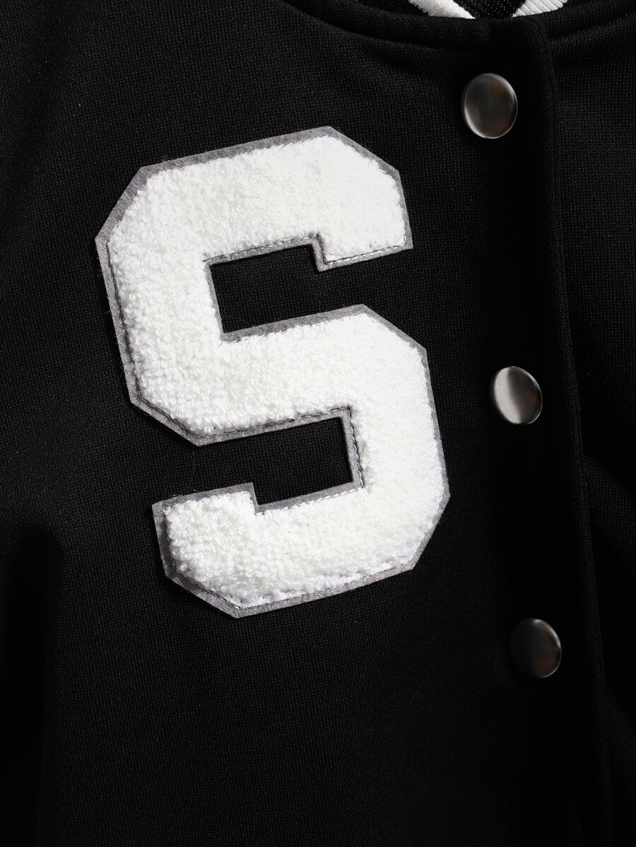 جاكيت رياضي SHEIN Explorewe للفتيات المراهقات مزين بخطوط ورقعة بدون تي شيرت