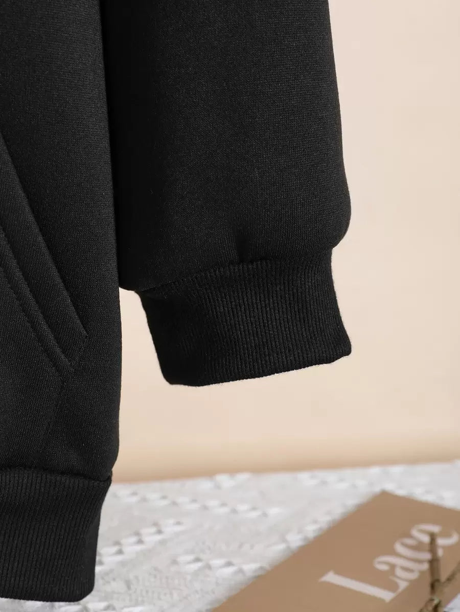 INAWLY Plus Zip Up Drop Shoulder Drawstring Thermal Lined Longline Hoodie