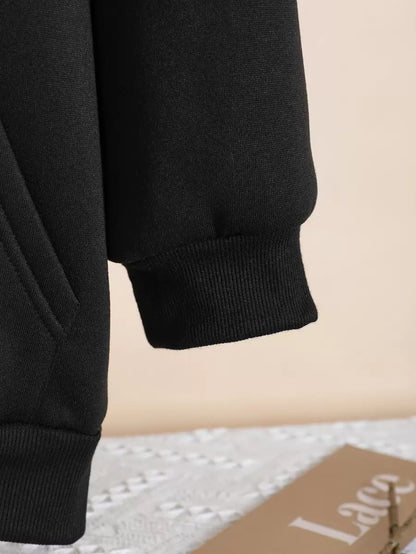 INAWLY Plus Zip Up Drop Shoulder Drawstring Thermal Lined Longline Hoodie