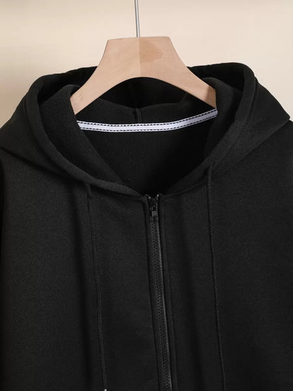 INAWLY Plus Zip Up Drop Shoulder Drawstring Thermal Lined Longline Hoodie