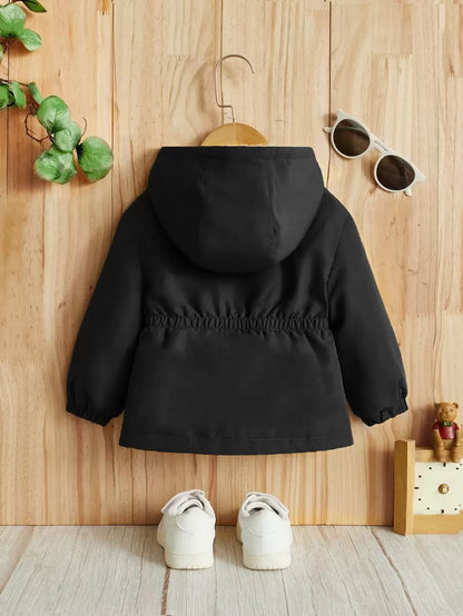 جاكيت بناتي كاجوال سادة بأكمام طويلة بكابيشو وسحاب من الصوف من شي إن