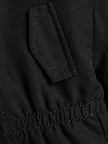 جاكيت بناتي كاجوال سادة بأكمام طويلة بكابيشو وسحاب من الصوف من شي إن