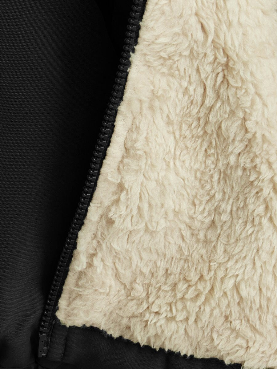 جاكيت بناتي كاجوال سادة بأكمام طويلة بكابيشو وسحاب من الصوف من شي إن