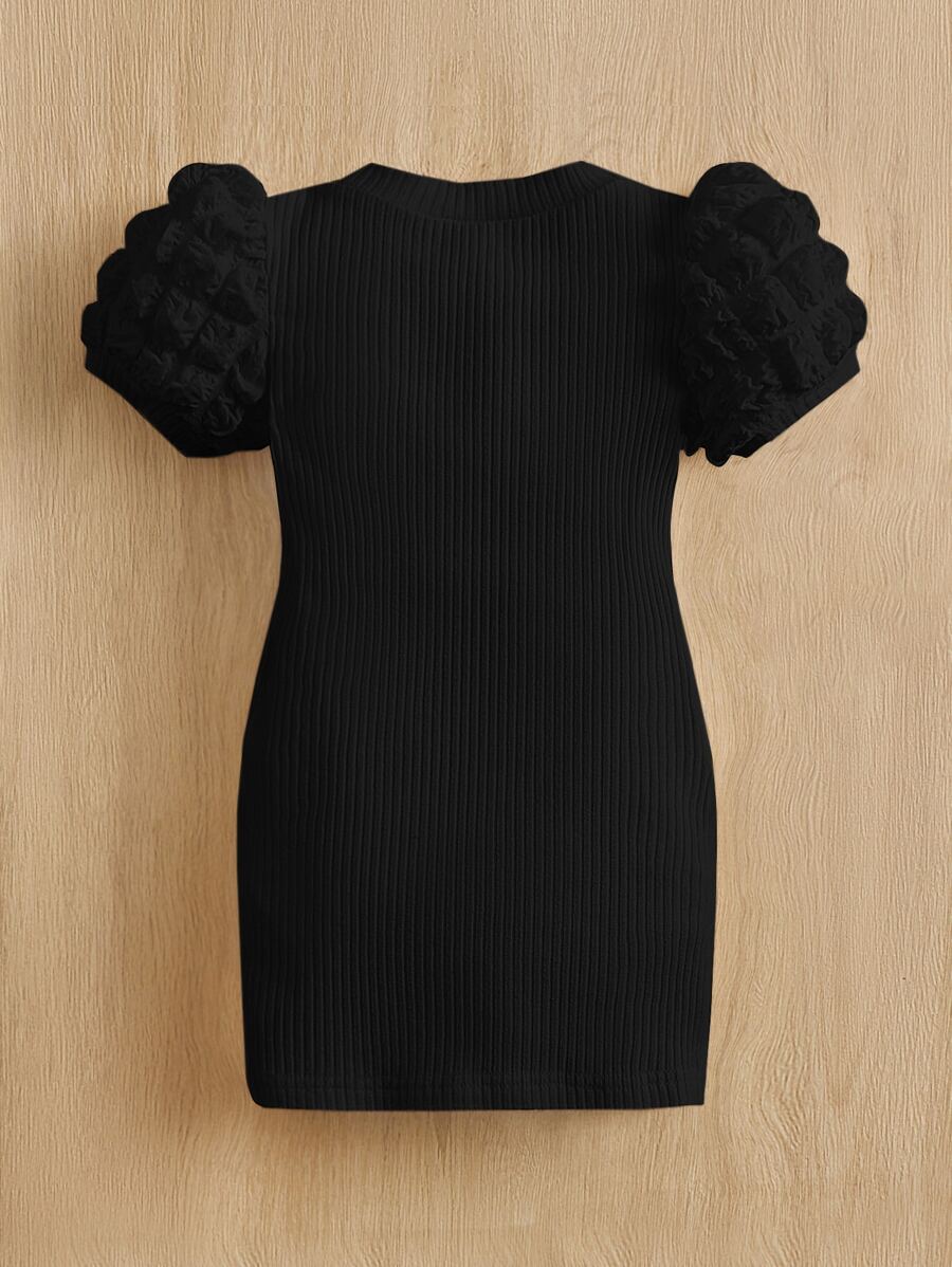 فستان شي إن للبنات الصغار بأكمام منتفخة ومضلعة، مريح، مناسب للصيف