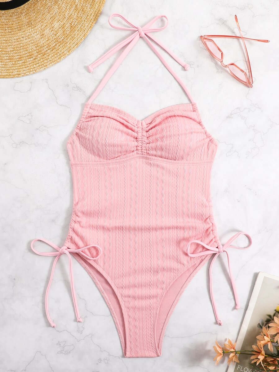 مايوه قطعة واحدة نسائي – تصميم هالتر بحبل جانبي صيفي للشاطئ
