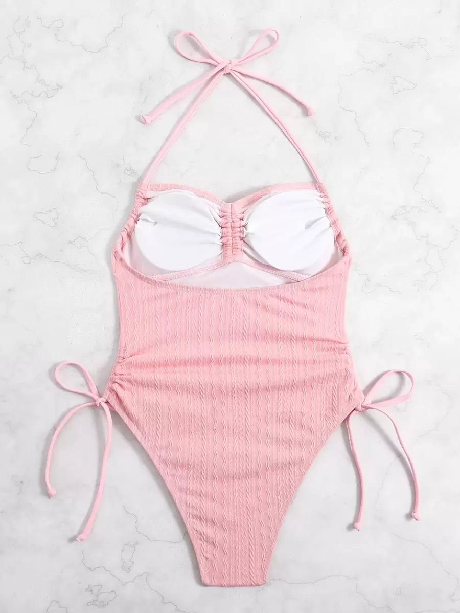 مايوه قطعة واحدة نسائي – تصميم هالتر بحبل جانبي صيفي للشاطئ